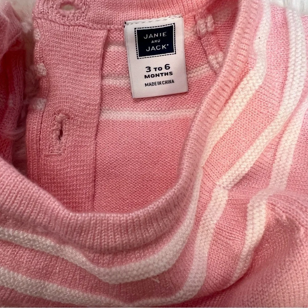 Janie and Jack Baby Pink Striped Knit Short Sleeve Fit and Flare Baby Dress - Picture 4 of 6